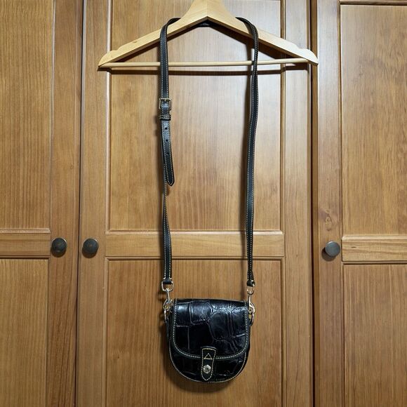 Dooney & Bourke Mini Flap Crossbody Black Croc Leather Pink Lining Y2K 2000s Bag - Picture 10 of 16